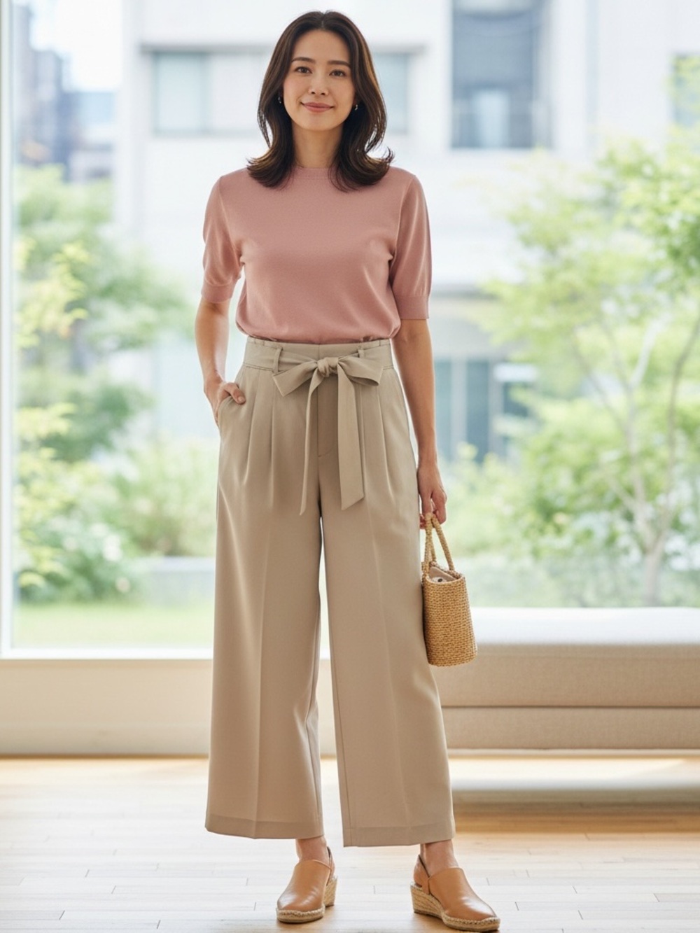 Elie Tahari Exclusively for Nords Wide-Leg Pants with Tie Waist - Beige